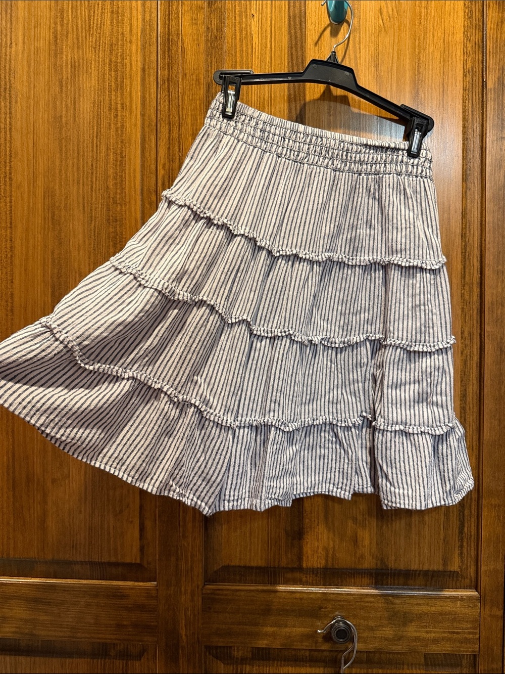 Max Studio Blue & White Striped Tiered Skirt